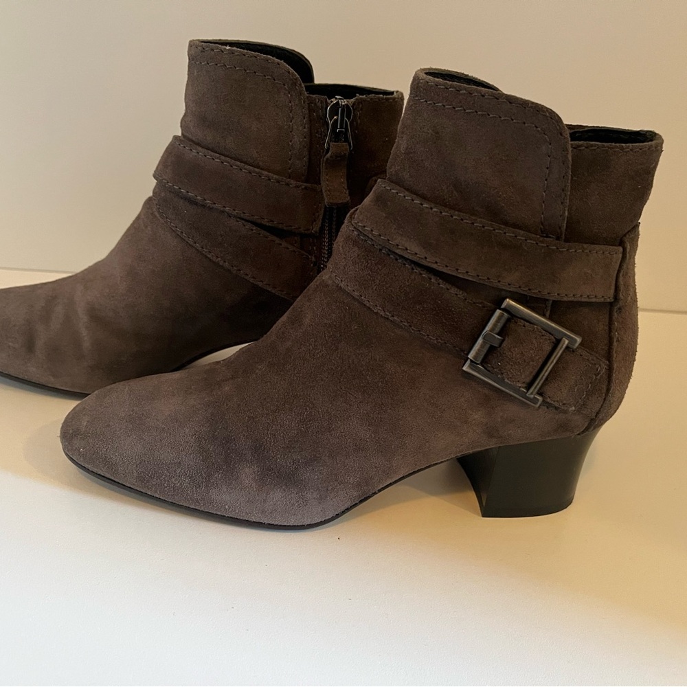 Aquatalia Francique Weatherproof Gray Suede 2" Heeled Ankle Booties